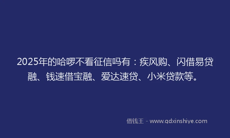2025年的哈啰不看征信吗有：疾风购、闪借易贷融、钱速借宝融、爱达速贷、小米贷款等。