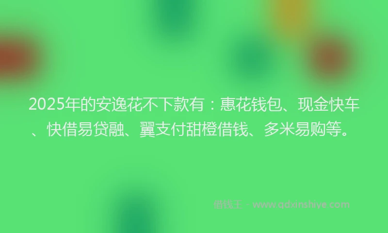 2025年的安逸花不下款有：惠花钱包、现金快车、快借易贷融、翼支付甜橙借钱、多米易购等。