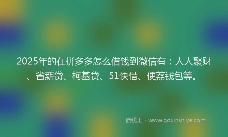 2025年的在拼多多怎么借钱到微信有：人人聚财、省薪贷、柯基贷、51快借、便荔钱包等。