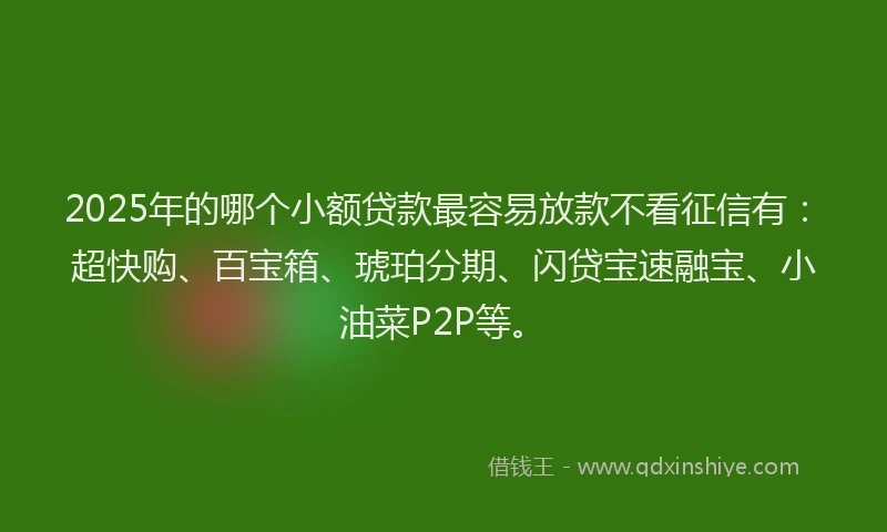 2025年的哪个小额贷款最容易放款不看征信有：超快购、百宝箱、琥珀分期、闪贷宝速融宝、小油菜P2P等。