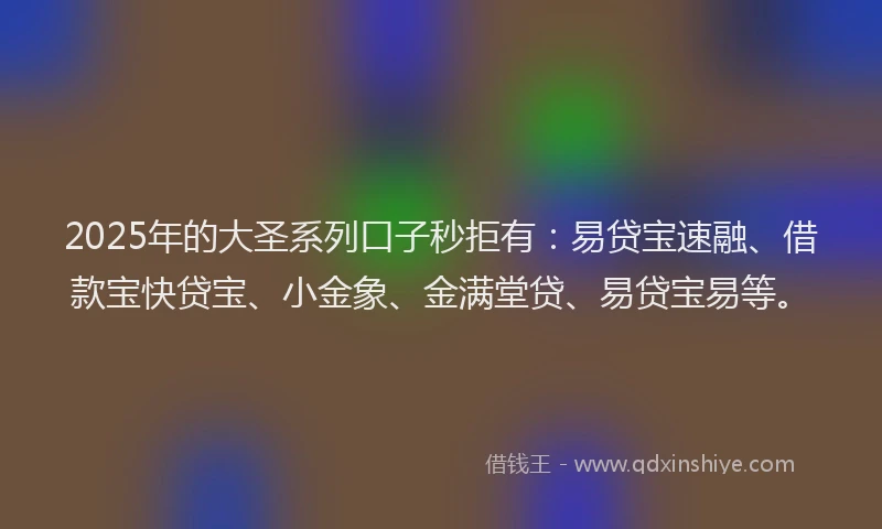 2025年的大圣系列口子秒拒有：易贷宝速融、借款宝快贷宝、小金象、金满堂贷、易贷宝易等。