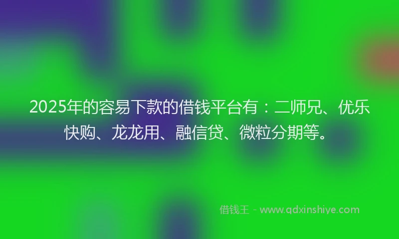 2025年的容易下款的借钱平台有：二师兄、优乐快购、龙龙用、融信贷、微粒分期等。