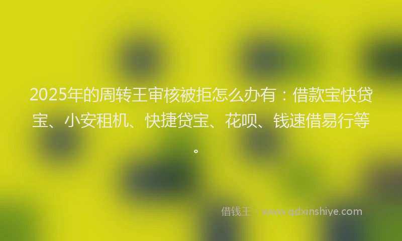 2025年的周转王审核被拒怎么办有：借款宝快贷宝、小安租机、快捷贷宝、花呗、钱速借易行等。