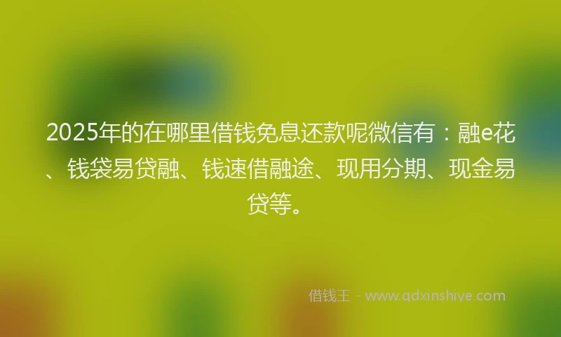 2025年的在哪里借钱免息还款呢微信有：融e花、钱袋易贷融、钱速借融途、现用分期、现金易贷等。