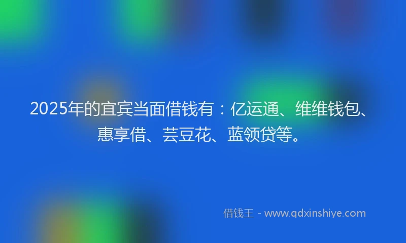 2025年的宜宾当面借钱有：亿运通、维维钱包、惠享借、芸豆花、蓝领贷等。