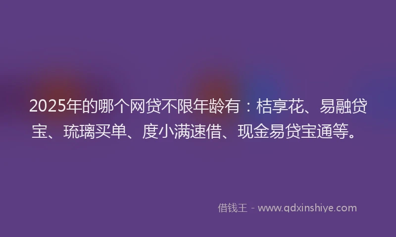2025年的哪个网贷不限年龄有：桔享花、易融贷宝、琉璃买单、度小满速借、现金易贷宝通等。