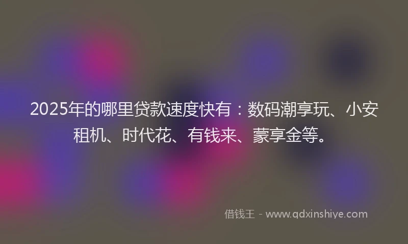 2025年的哪里贷款速度快有：数码潮享玩、小安租机、时代花、有钱来、蒙享金等。