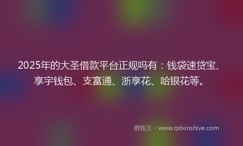 2025年的大圣借款平台正规吗有：钱袋速贷宝、享宇钱包、支富通、浙享花、哈银花等。