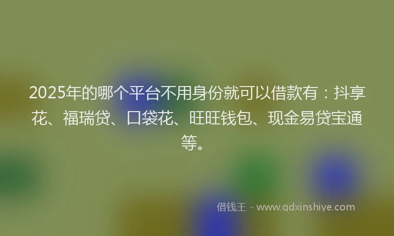 2025年的哪个平台不用身份就可以借款有：抖享花、福瑞贷、口袋花、旺旺钱包、现金易贷宝通等。