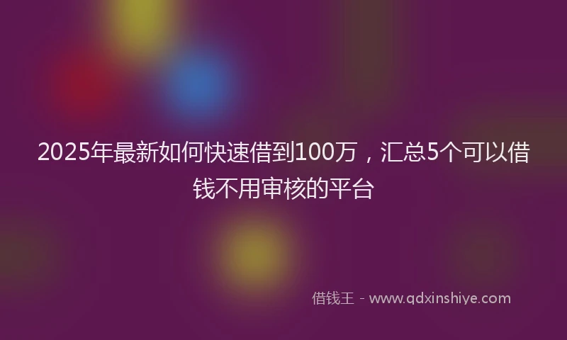 2025年最新如何快速借到100万，汇总5个可以借钱不用审核的平台