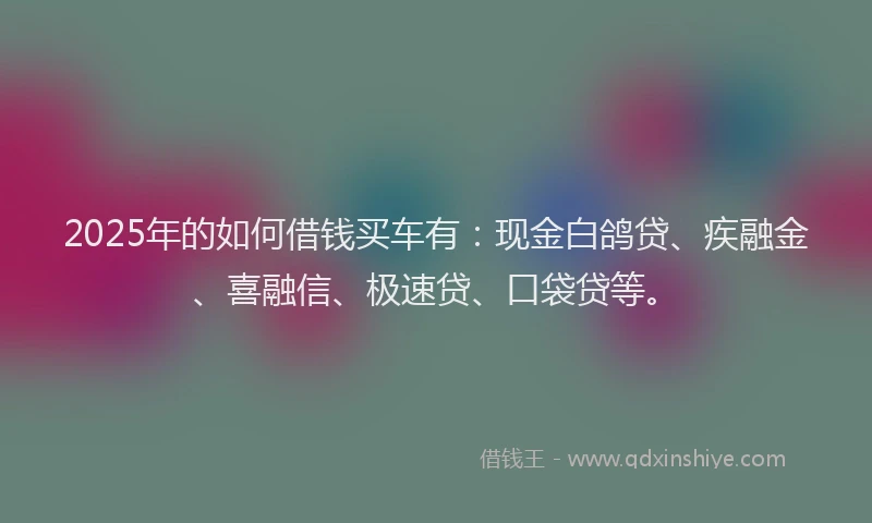 2025年的如何借钱买车有：现金白鸽贷、疾融金、喜融信、极速贷、口袋贷等。