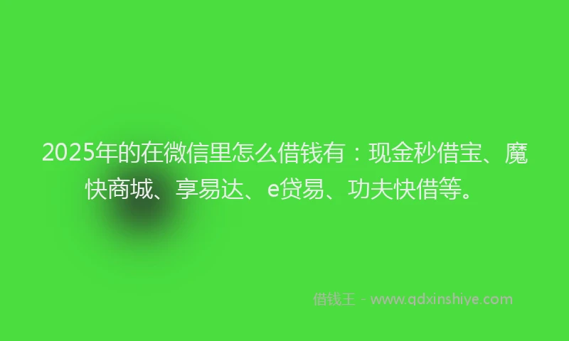 2025年的在微信里怎么借钱有：现金秒借宝、魔快商城、享易达、e贷易、功夫快借等。
