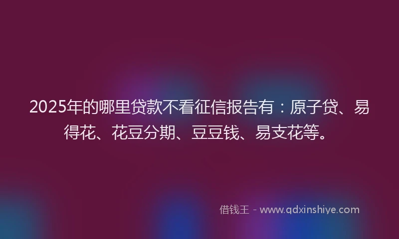 2025年的哪里贷款不看征信报告有：原子贷、易得花、花豆分期、豆豆钱、易支花等。