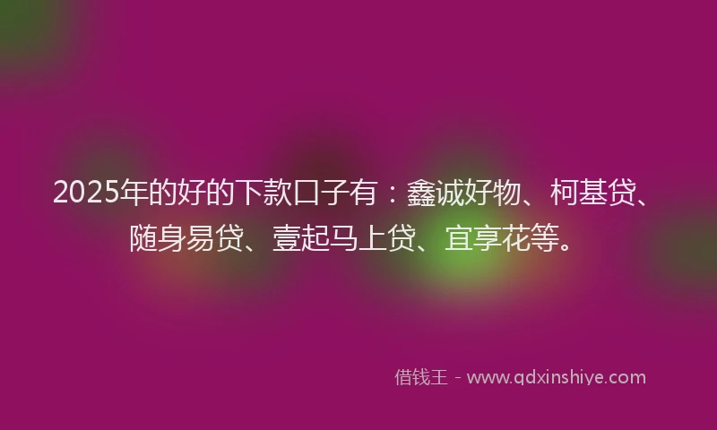 2025年的好的下款口子有：鑫诚好物、柯基贷、随身易贷、壹起马上贷、宜享花等。