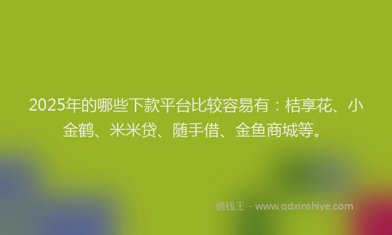 2025年的哪些下款平台比较容易有：桔享花、小金鹤、米米贷、随手借、金鱼商城等。