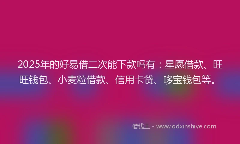 2025年的好易借二次能下款吗有：星愿借款、旺旺钱包、小麦粒借款、信用卡贷、哆宝钱包等。