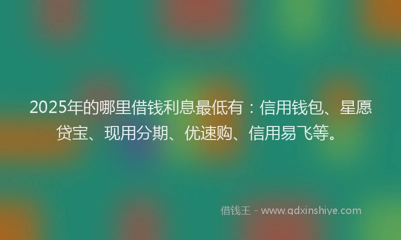 2025年的哪里借钱利息最低有：信用钱包、星愿贷宝、现用分期、优速购、信用易飞等。