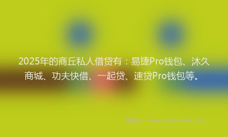2025年的商丘私人借贷有：易捷Pro钱包、沐久商城、功夫快借、一起贷、速贷Pro钱包等。