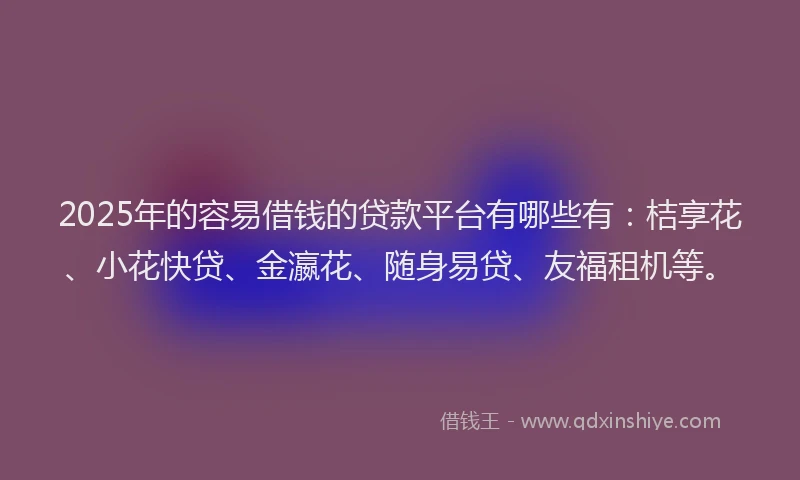 2025年的容易借钱的贷款平台有哪些有：桔享花、小花快贷、金瀛花、随身易贷、友福租机等。