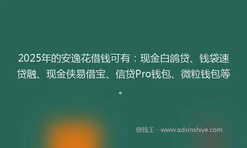 2025年的安逸花借钱可有：现金白鸽贷、钱袋速贷融、现金侠易借宝、信贷Pro钱包、微粒钱包等。