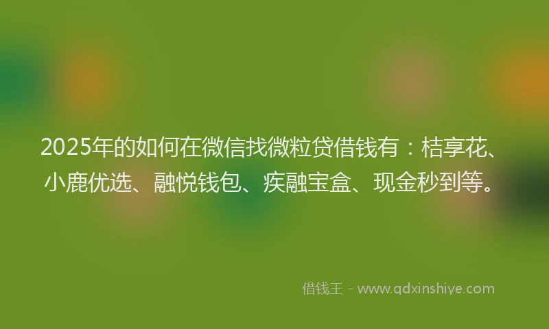 2025年的如何在微信找微粒贷借钱有：桔享花、小鹿优选、融悦钱包、疾融宝盒、现金秒到等。