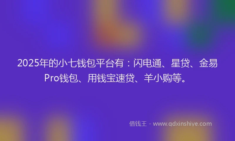 2025年的小七钱包平台有：闪电通、星贷、金易Pro钱包、用钱宝速贷、羊小购等。