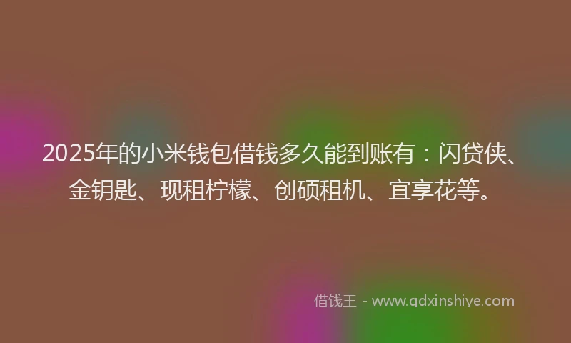2025年的小米钱包借钱多久能到账有：闪贷侠、金钥匙、现租柠檬、创硕租机、宜享花等。