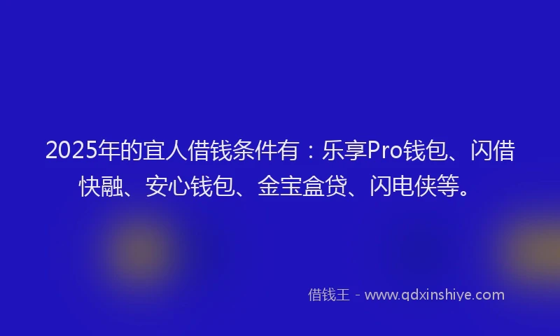 2025年的宜人借钱条件有：乐享Pro钱包、闪借快融、安心钱包、金宝盒贷、闪电侠等。