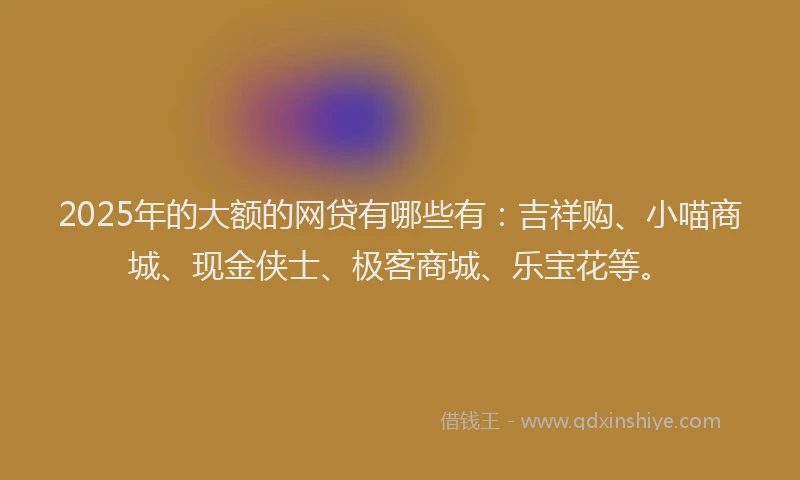 2025年的大额的网贷有哪些有：吉祥购、小喵商城、现金侠士、极客商城、乐宝花等。