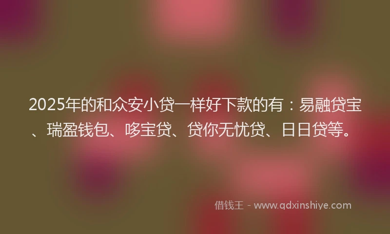 2025年的和众安小贷一样好下款的有：易融贷宝、瑞盈钱包、哆宝贷、贷你无忧贷、日日贷等。
