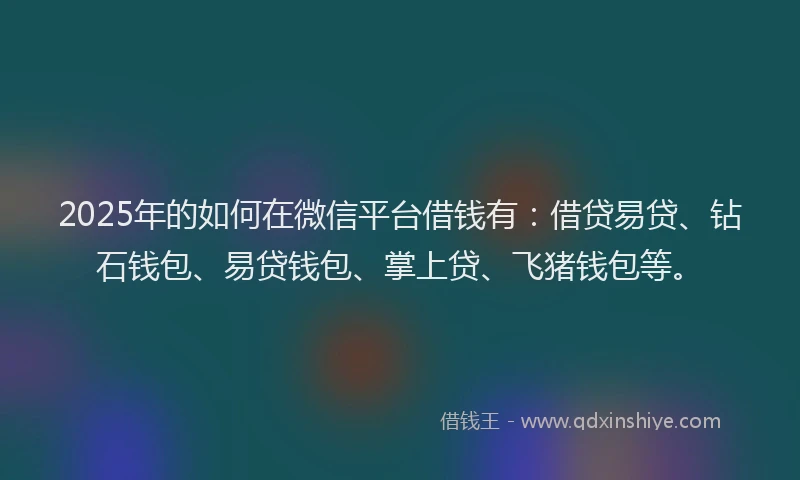 2025年的如何在微信平台借钱有：借贷易贷、钻石钱包、易贷钱包、掌上贷、飞猪钱包等。