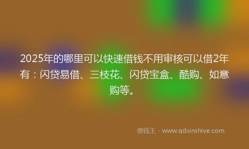 2025年的哪里可以快速借钱不用审核可以借2年有：闪贷易借、三枝花、闪贷宝盒、酷购、如意购等。