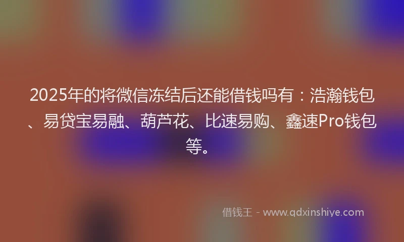 2025年的将微信冻结后还能借钱吗有：浩瀚钱包、易贷宝易融、葫芦花、比速易购、鑫速Pro钱包等。