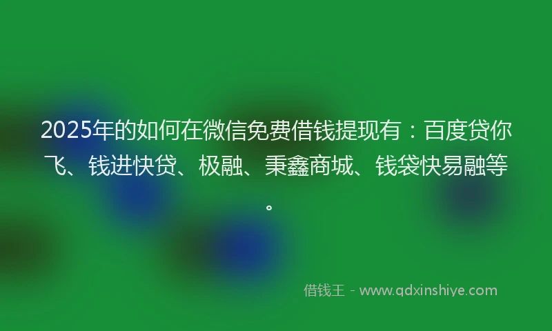 2025年的如何在微信免费借钱提现有：百度贷你飞、钱进快贷、极融、秉鑫商城、钱袋快易融等。