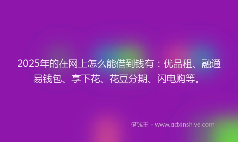 2025年的在网上怎么能借到钱有：优品租、融通易钱包、享下花、花豆分期、闪电购等。