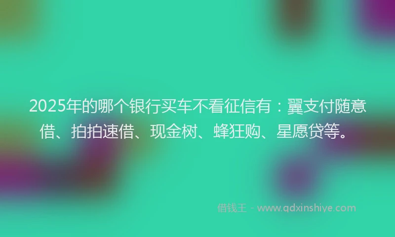 2025年的哪个银行买车不看征信有：翼支付随意借、拍拍速借、现金树、蜂狂购、星愿贷等。