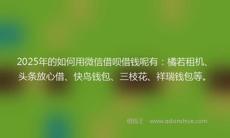 2025年的如何用微信借呗借钱呢有：橘若租机、头条放心借、快鸟钱包、三枝花、祥瑞钱包等。
