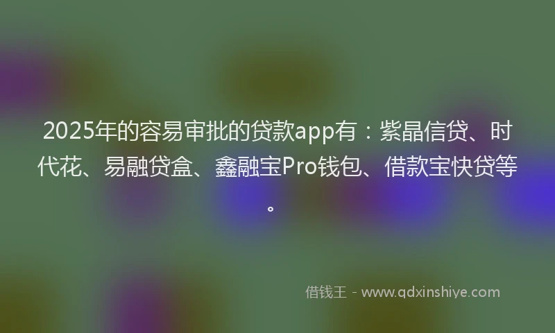 2025年的容易审批的贷款app有：紫晶信贷、时代花、易融贷盒、鑫融宝Pro钱包、借款宝快贷等。