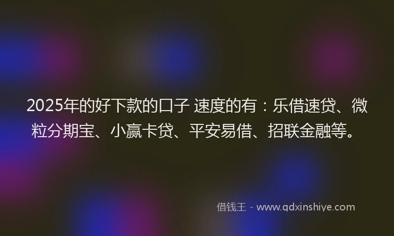 2025年的好下款的口子 速度的有：乐借速贷、微粒分期宝、小赢卡贷、平安易借、招联金融等。