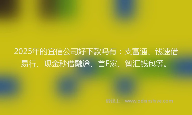 2025年的宜信公司好下款吗有：支富通、钱速借易行、现金秒借融途、首E家、智汇钱包等。