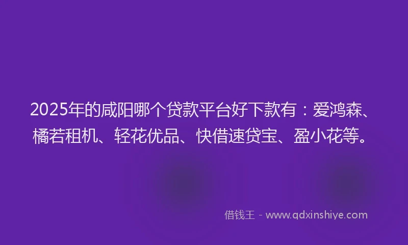 2025年的咸阳哪个贷款平台好下款有：爱鸿森、橘若租机、轻花优品、快借速贷宝、盈小花等。