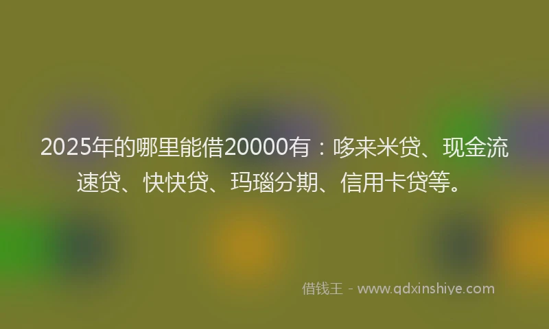 2025年的哪里能借20000有：哆来米贷、现金流速贷、快快贷、玛瑙分期、信用卡贷等。