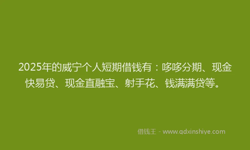 2025年的威宁个人短期借钱有：哆哆分期、现金快易贷、现金直融宝、射手花、钱满满贷等。