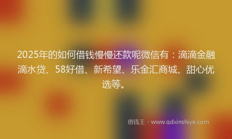2025年的如何借钱慢慢还款呢微信有：滴滴金融滴水贷、58好借、新希望、乐金汇商城、甜心优选等。