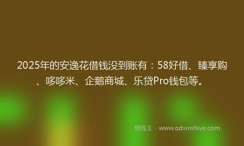 2025年的安逸花借钱没到账有：58好借、臻享购、哆哆米、企鹅商城、乐贷Pro钱包等。
