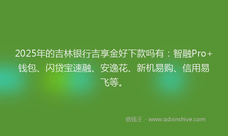2025年的吉林银行吉享金好下款吗有：智融Pro+钱包、闪贷宝速融、安逸花、新机易购、信用易飞等。