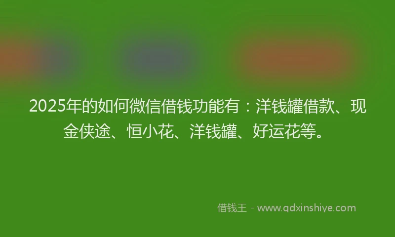 2025年的如何微信借钱功能有：洋钱罐借款、现金侠途、恒小花、洋钱罐、好运花等。