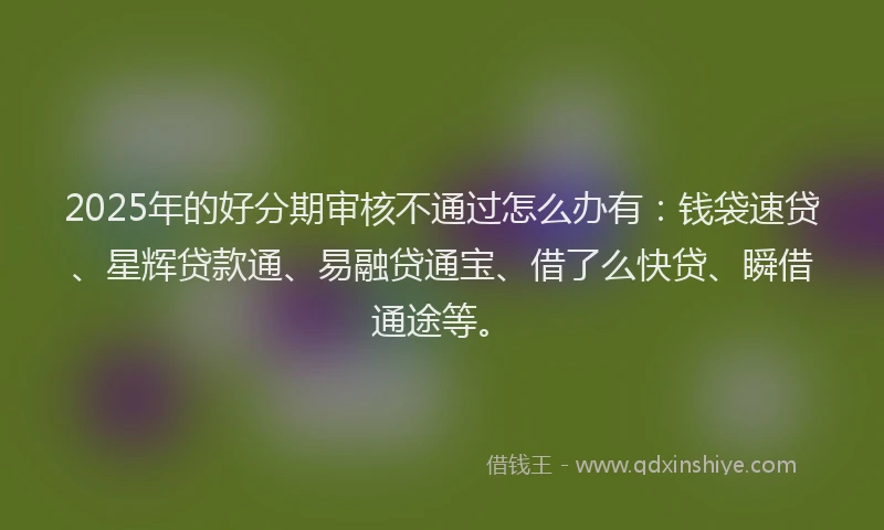 2025年的好分期审核不通过怎么办有：钱袋速贷、星辉贷款通、易融贷通宝、借了么快贷、瞬借通途等。