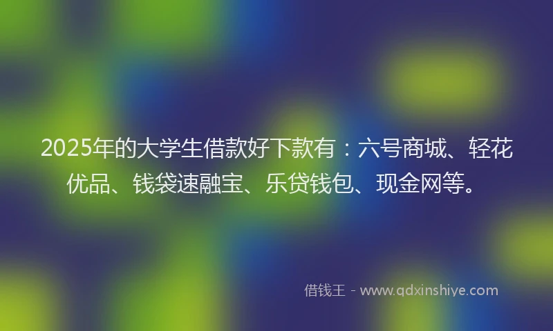 2025年的大学生借款好下款有：六号商城、轻花优品、钱袋速融宝、乐贷钱包、现金网等。