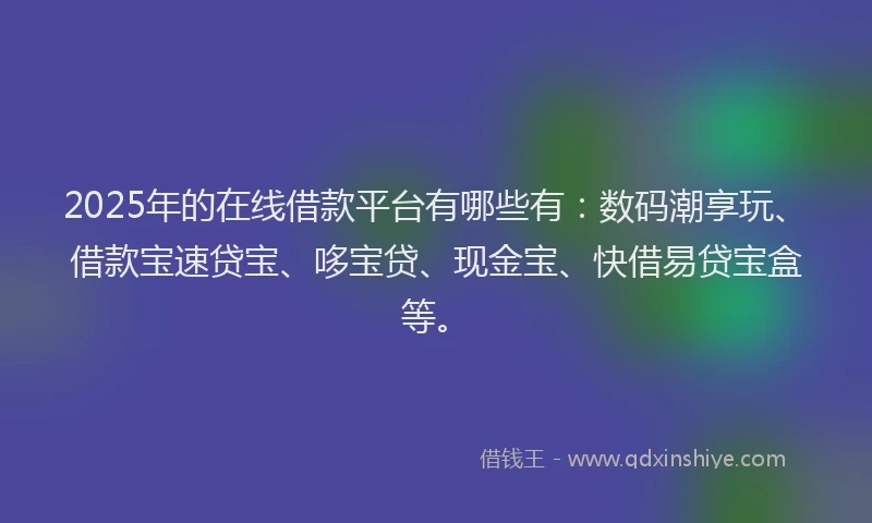 2025年的在线借款平台有哪些有：数码潮享玩、借款宝速贷宝、哆宝贷、现金宝、快借易贷宝盒等。